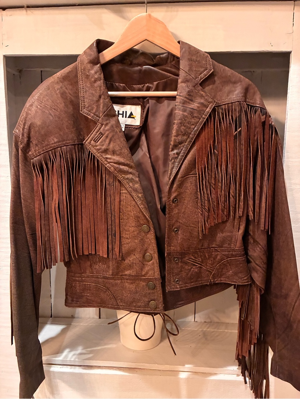 Vintage-Inspired Brown Fringe Leather Jacket